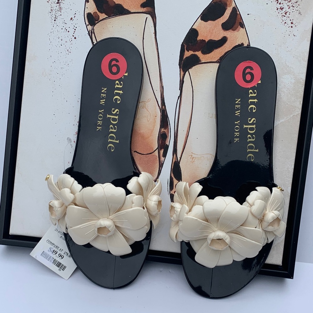 Kate Spade Black and Cream Floral Sandals